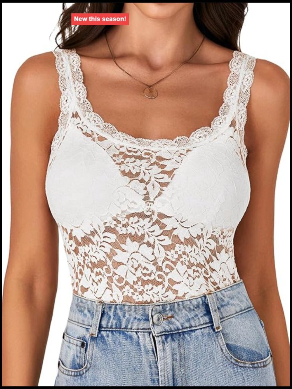 LYANER Floral Lace Sheer Spaghetti Strap Cami Tank Top Sleeveless
